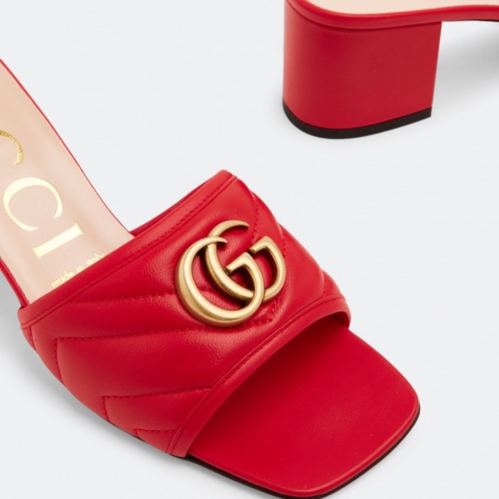 Gucci GG Marmont Leather Double G Logo Slides in Nappa Red